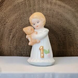 Enesco Growing Up Birthday Girls Figurine 1 Year Old Vtg '81 Blonde W Teddy Bear
